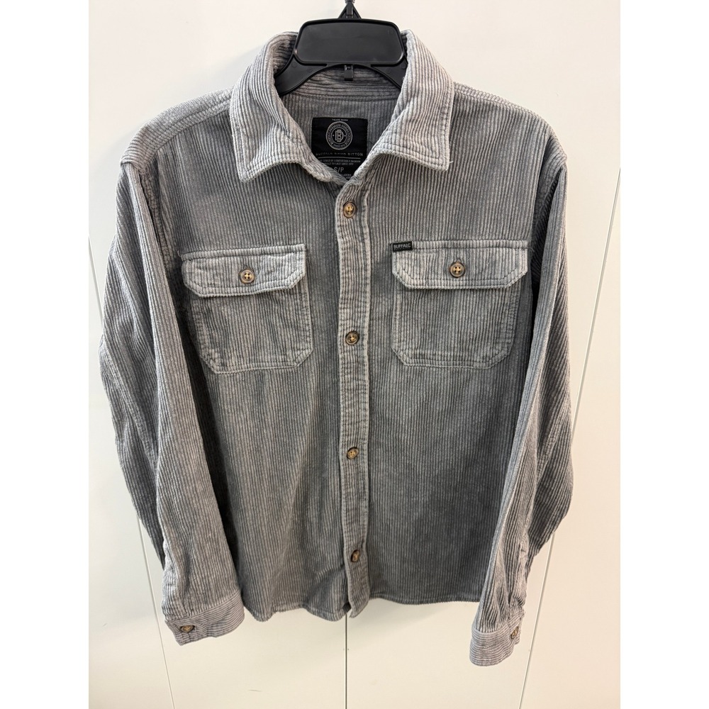 Buffalo David Bitton Mens Grey Corduroy Button Down Shirt Small Long Sleeve